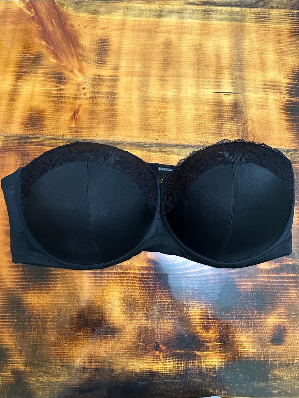 Strapless Black Lace-Trim Bra